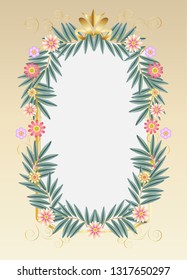 Vintage decorative floral frame for Jewish Holiday Passover Pesach, Shavuot Rosh Hashanah Sukkot Wedding greeting card decoration jewish traditional ornament flowers eucalyptus leaves frame blank page