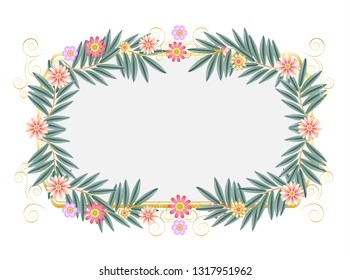 Vintage decorative floral frame for Jewish Holiday Passover Pesach, Shavuot Rosh Hashanah Sukkot Wedding greeting card decoration jewish traditional ornament flowers eucalyptus leaves frame blank page