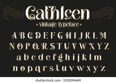 Vintage Decorative Font - Cathleen. Retro Typerface. Elegance Serif Alphabet. Vector Font For Label, Branding, Tags, T-shirt, Alcohol Bottle.