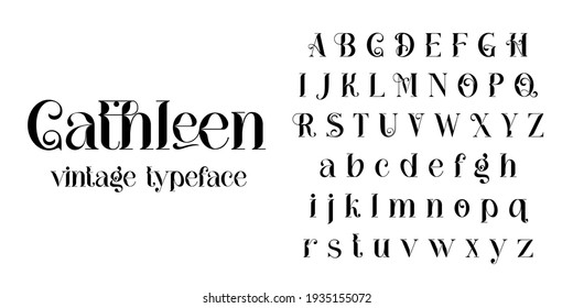 Vintage decorative font - Cathleen. Retro typerface. Elegance serif alphabet. Vector font for label, branding, tags, t-shirt, alcohol bottle.