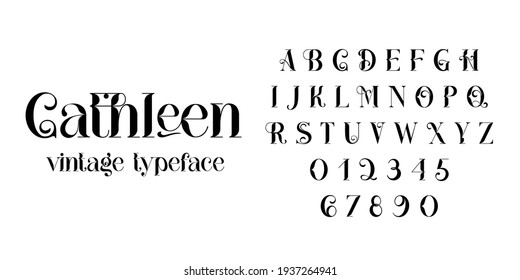 Vintage decorative font - Cathleen. Retro typerface. Elegance serif alphabet. Vector font for label, branding, tags, t-shirt, alcohol bottle.