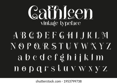 Vintage decorative font - Cathleen. Retro typerface. Elegance serif alphabet. Vector font for label, branding, tags, t-shirt, alcohol bottle.