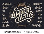 Vintage decorative font named "Amber Taste" with label design and background pattern