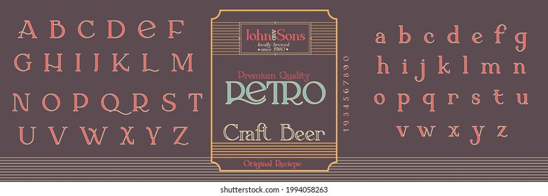 Vintage decorative font Offtime. Retro typerface. Elegance serif alphabet. Vector font for label, branding, tags, t-shirt, alcohol bottle.
