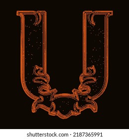 Vintage decorative font.Custom letter on black background.
