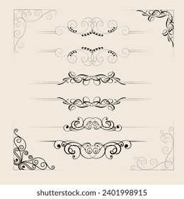 Vintage decorative frame Abstract vintage winter Christmas dividers with snowflakes. Vector set invitation, restaurant menu, quotes Scroll foliate 