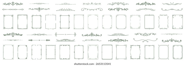 Marco decorativo de Antiguas y colección de borde. Elegantes adornos verdes en estilo floral clásico
