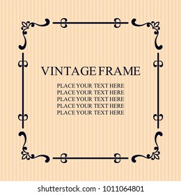 Vintage decorative frame. Elegant ornamental template for design of birthday and greeting card, wedding invitation with place for text. Vector illustration