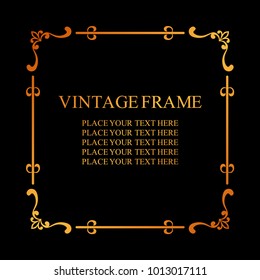 Vintage decorative frame. Elegant ornamental template for design of birthday and greeting card, wedding invitation with place for text. Vector illustration