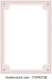 Vintage decorative frame with floral elements. Frame for certificate. Diploma. 