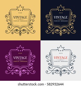 Vintage decorative frame. Vector logo templates. Monogram, initials, jewelry. Elegant emblem logo for restaurants, hotels, bars and boutiques. It can be used to design business cards, invitations.

