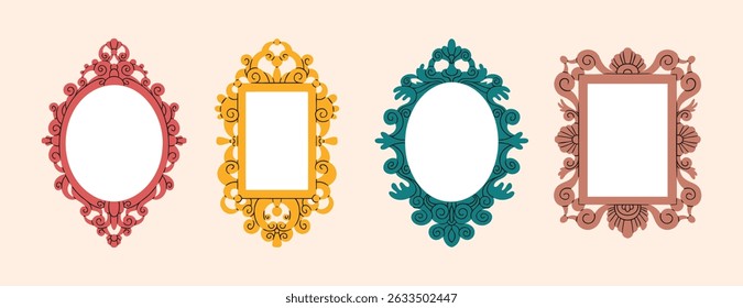 vintage decorative frames or borders. mirror different shapes. photo frames retro design. elegant style. hand drawn trendy elements. Vector illustration