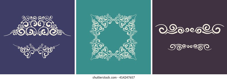 Vintage decorative frames and borders set. Vector illustration.