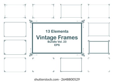 Vintage Decorative Frames Bundle Blue Ornate Elements on White Background. Vol. 23