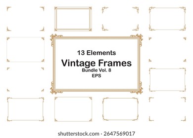 Vintage Decorative Frames Bundle Gold on White Backgrond - 13 Elegant Border Elements. 8