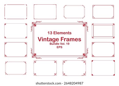 Vintage Decorative Frames Bundle Red Ornate Elements on White Background. Vol 19