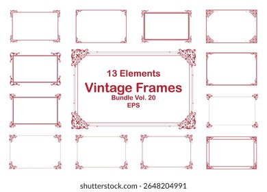 Vintage Decorative Frames Bundle Red Ornate Elements on White Background. Vol 20