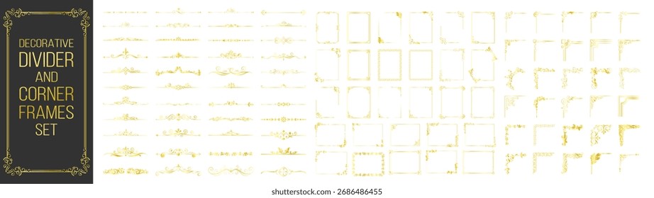 Vintage decorative frames and dividers set. Ornamental corners, borders and flourish design elements for wedding invitations and banners