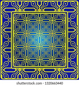 Vintage Decorative Geometric Pattern. Design For Bandana Shawl, Tablecloth Fabric Print. Vector Illustration. Blue yellow color.