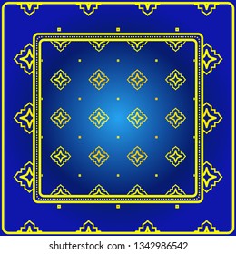 Vintage Decorative Geometric Pattern. Design For Bandana Shawl, Tablecloth Fabric Print. Vector Illustration. Blue yellow color.