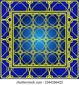 Vintage Decorative Geometric Pattern. Design For Bandana Shawl, Tablecloth Fabric Print. Vector Illustration. Blue yellow color.