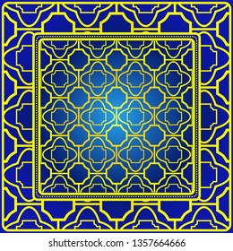 Vintage Decorative Geometric Pattern. Design For Bandana Shawl, Tablecloth Fabric Print. Vector Illustration. Blue yellow color.