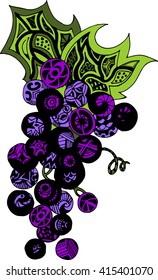 Vintage decorative grapes. Vector illustration of abstract logo icon design element fruit, with ornaments in color