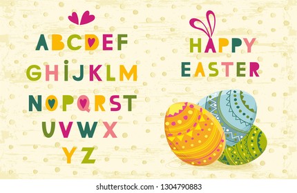 Vintage decorative handcrafted font named "Happy Easter". Hand drawn font for your business, greetings cards, poster, a party - Vector