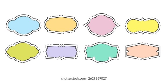 Vintage decorative label and badge shape set, colors ornaments, borders banners, panel, classic label shape design elements Vector illustration collections