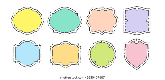 Vintage decorative label and badge shape set, colors ornaments, borders banners, panel, classic label shape design elements Vector illustration collections