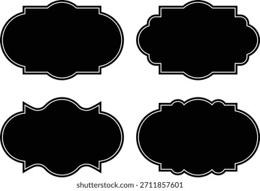 Vintage Decorative Label Frames Set. Blank Retro Badge Shapes Vector Template, Ornate Geometric Borders, Empty Tag Design Graphics.