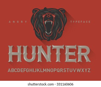 Vintage decorative modern font with dotted graphics and a wild angry bear head illustration