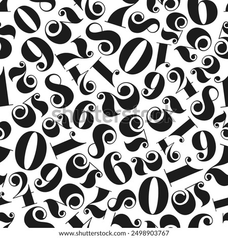 Vintage decorative numbers seamless pattern background, abstract vector. Numbers pattern with random math and school mathematics numerals or algebra numeric vintage digits collage for kids background