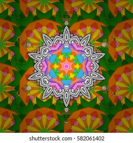 Vintage decorative ornament on background. Colored mandala pattern, Arabic background. Ethnic texture. Vector East, Islam, Indian, motif, revival swirling. Orient, symmetry lace, fabric, wallpaper.