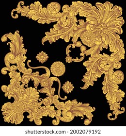 Vintage decorative ornamental corners. Design set. Editable hand drawn illustration. Vector engraving. Isolated on black background. 8 EPS