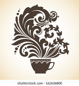 Vintage decorative ornamental cup of hot drink