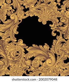 Vintage decorative ornamental frame. Editable hand drawn illustration. Vector engraving. Isolated on black background. 8 EPS