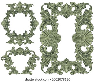 Vintage decorative ornamental frames. Design set. Editable hand drawn illustration. Vector engraving. Isolated on white background. 8 EPS