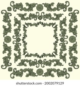 Vintage decorative ornamental frames. Design set. Editable hand drawn illustration. Vector engraving. Isolated on light background. 8 EPS