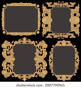 Marcos decorativos de época. Conjunto de diseño. Ilustración editable dibujada a mano. Grabado de vectores. Aislado sobre fondo negro. 8 EPS