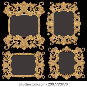 Vintage decorative ornamental frames. Design set. Editable hand drawn illustration. Vector engraving. Isolated on black background. 8 EPS