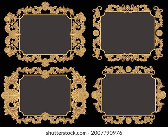 Vintage decorative ornamental frames. Design set. Editable hand drawn illustration. Vector engraving. Isolated on black background. 8 EPS