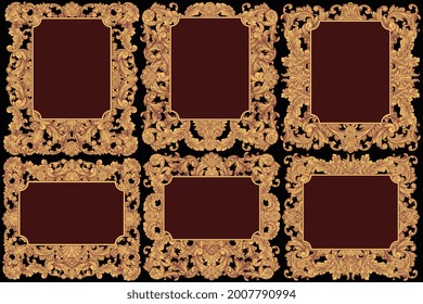 Marcos decorativos de época. Conjunto de diseño. Ilustración editable dibujada a mano. Grabado de vectores. Aislado sobre fondo negro. 8 EPS