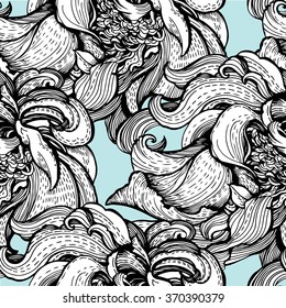 Vintage decorative pattern with stylized flowers. Hand drawing. Seamless for fabric design, gift wrapping paper and printing and web projects.