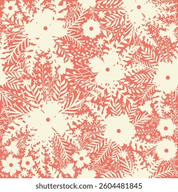 Vintage Decorative seamless pattern in classic style with small flowers, ditsy. Light silhouettes of flowers, two-color ornament shabby chic