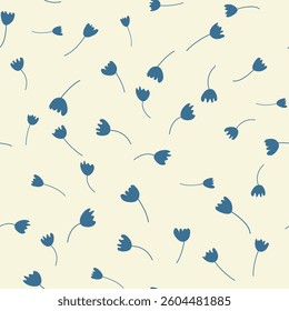 Vintage Decorative seamless pattern in classic style with small flowers, ditsy. Light silhouettes of flowers, two-color ornament shabby chic
