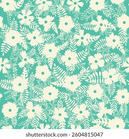 Vintage Decorative seamless pattern in classic style with small flowers, ditsy. Light silhouettes of flowers, two-color ornament shabby chic