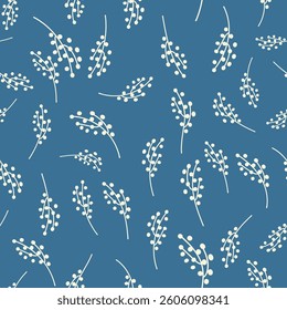 Vintage Decorative seamless pattern in classic style with small flowers, ditsy. Light silhouettes of flowers, two-color ornament shabby chic