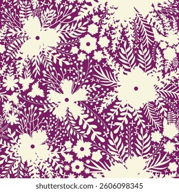 Vintage Decorative seamless pattern in classic style with small flowers, ditsy. Light silhouettes of flowers, two-color ornament shabby chic