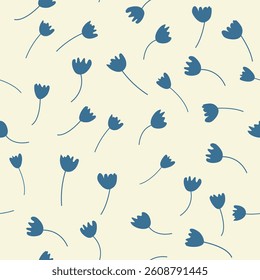 Vintage Decorative seamless pattern in classic style with small flowers, ditsy. Light silhouettes of flowers, two-color ornament shabby chic